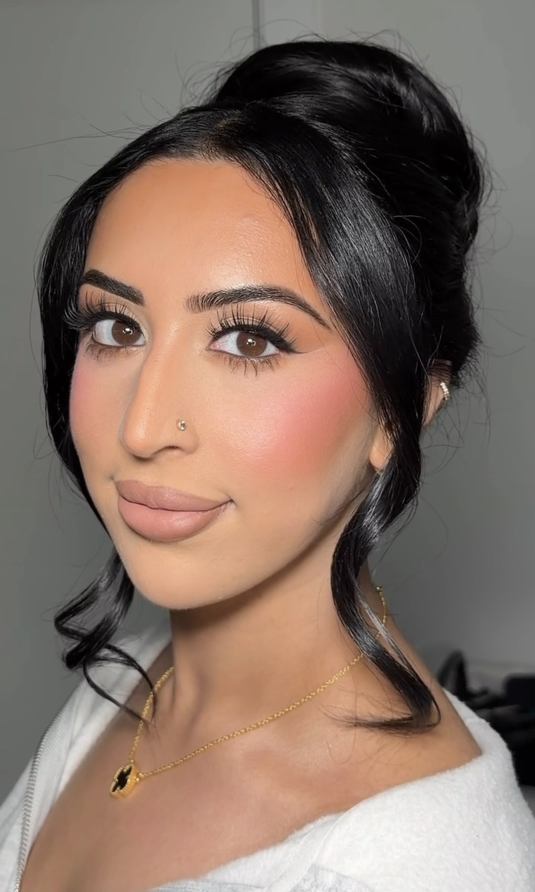 Glam look — updo with soft blush